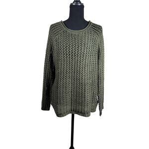 Nine West Jeans Womens Large Olive Gray Open Knit Sweater Chunky Pullover Y2K
